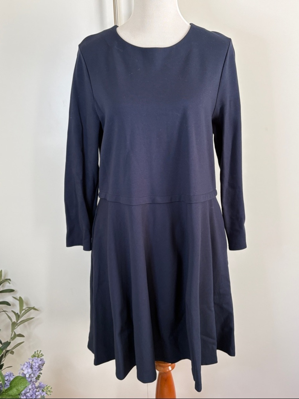 Cuyana Navy Long-Sleeve A-Line Dress | L